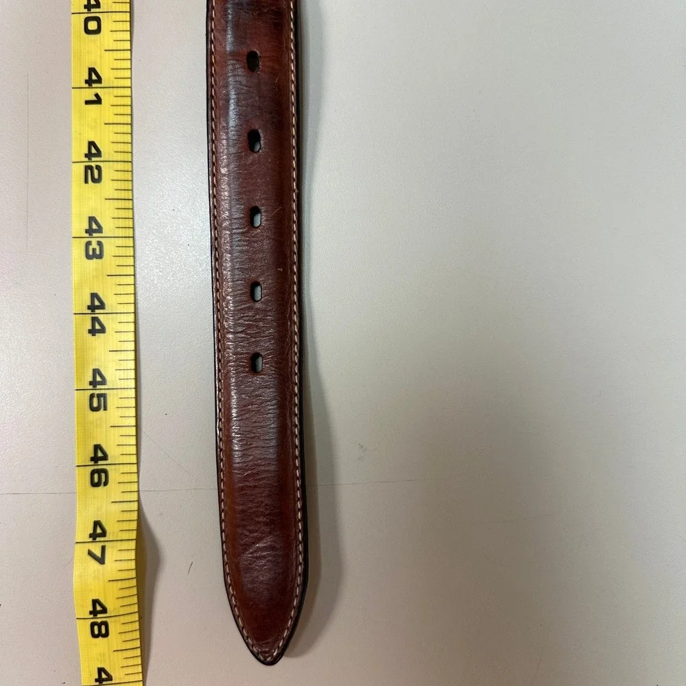 Mens Brown Leather Belt White Contrast Stitching Silver Buckle 48 Inch